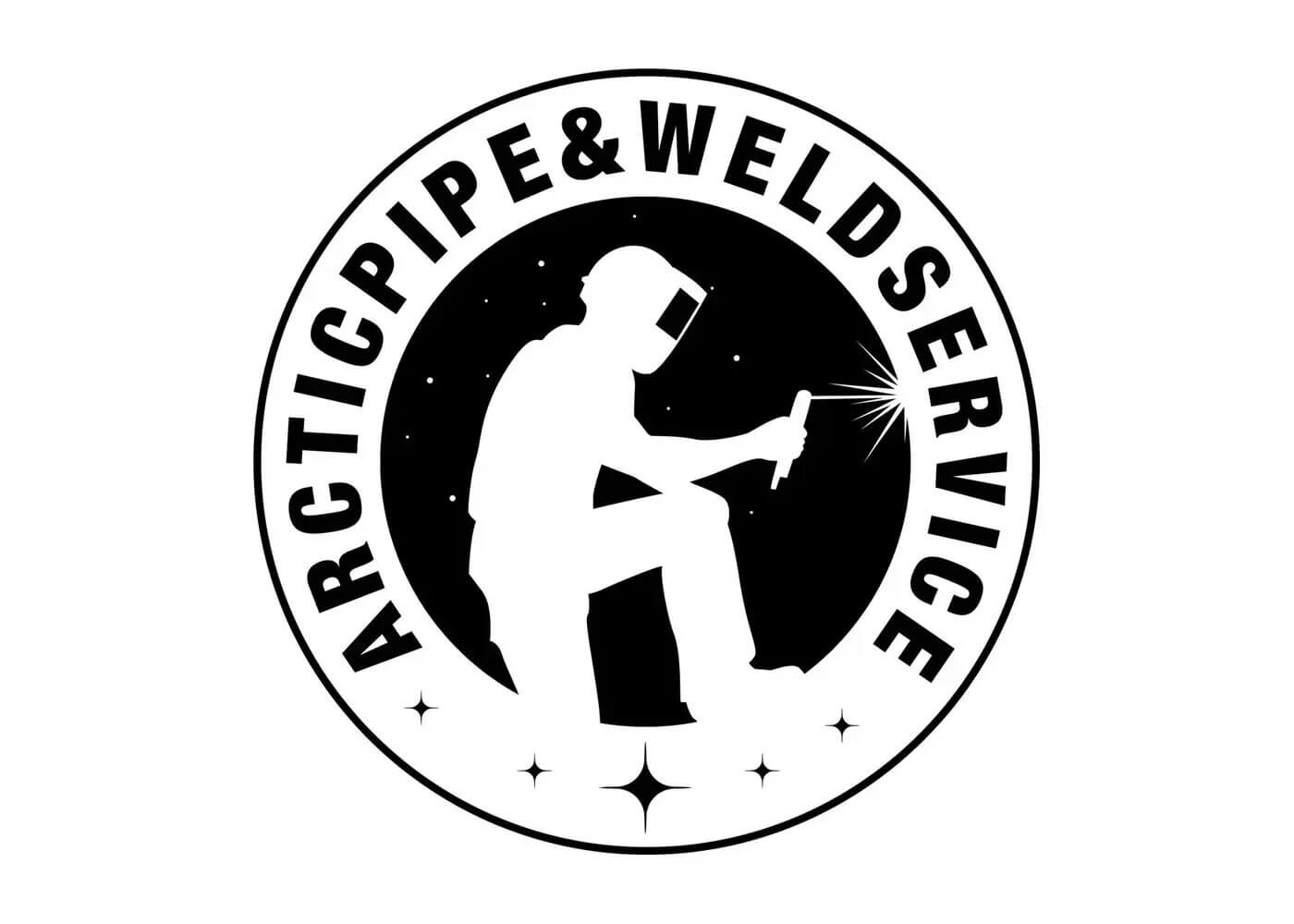 Mustavalkoinen logo esittää hitsaajaa hitsaamassa polvillaan, kipinöiden lentäessä mustaa taustaa vasten.