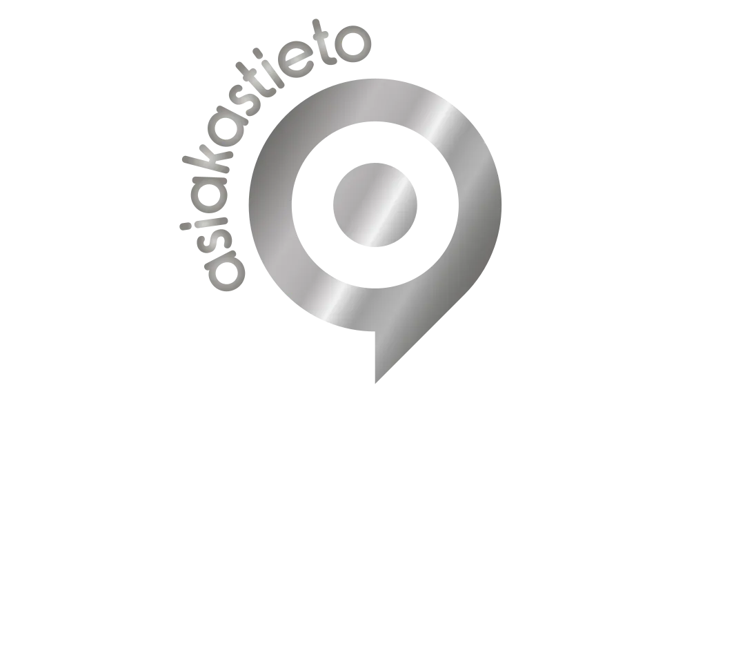 Hopeanvärinen teollisuuden tunnus, jossa on ympyrä ja teksti 'Suomen Vahvimmat Hopea'.